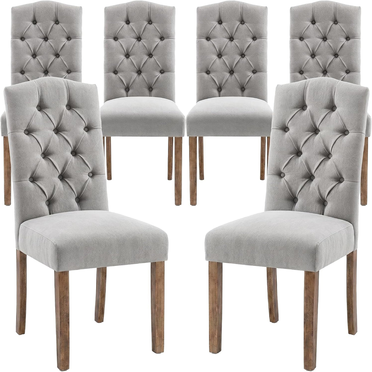 Tufted Upholstered Parsons Dining Chair Set Fabric Diner Accent Stylish Modern Kitchen Living Room with Button Sturdy Solid Wood Legs, 6-Pack