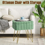 Greenstell Vanity Stool Chair Faux Fur with Storage, 15.7"L x 11.8"W x 19.4"H Soft Ottoman 4 Metal Legs with Anti-Slip Feet, Furry Padded Seat, Modern Multifunctional Chairs for Makeup, Bedroom,Green