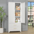 SteeLoong 75" Kitchen Pantry Cabinet,Metal Storage Cabinets with 2 Drawers,Pantry Cabinet with Doors and Shelves,White Tall Storage Cupboard for Living Room, Dining Room Office