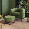 LINSY Accent Chair with Ottoman, Modern Armchair Comfy Barrel Reading Chair with Footrest for Living Room Bedroom Reading Room, Velvet, Olive Green