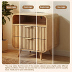 24" Curved Nightstand Set of 2,Night Stand with Charging Station & LED Light,Modern Fluted Bedside Table with 2 Drawers,Wooden End Table with Open Shelf for Bedroom,Natural