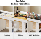 Gaming & Dining Table with Removable Top & PU Leather Mat, Board Game Table for 4-6 Players, Side Storage Shelves & Cup Holders, Corner Protectors, for Card Games, DND, Poker & Building Blocks