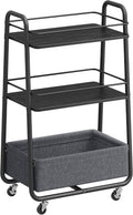 VASAGLE LILEA Collection - Storage Cart with Fabric Basket, 3-Tier Rolling Utility Cart with Wheels and Shelves, for Living Room Bedroom Kitchen, Ebony Black and Slate Gray ULRC001BE02
