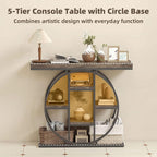 HOMCOM Entryway Table, 39.4" Console Sofa Table with Storage Shelves and Circle Steel Frame, Narrow Wood Accent Tables for Entrance, Hallway, Foyer, Living Room, Rustic Oak
