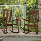 Flamaker Acacia Wood Outdoor Rocking Chairs Set of 2 (Brown) | High Back and Widen Armrest Rocking Chair Outdoor, Solid Rocking Chairs for Lawn, Garden, Backyard