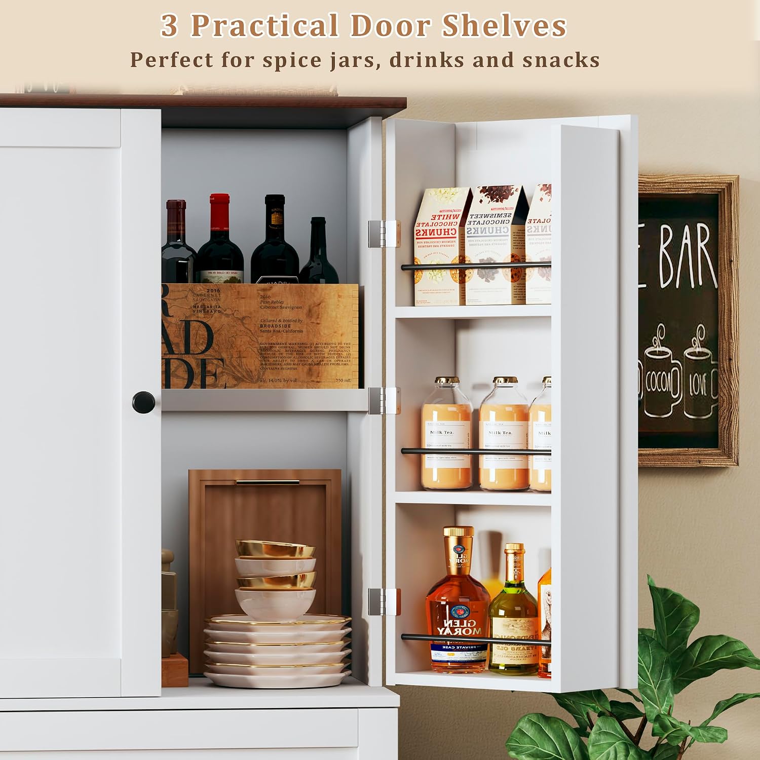 HUAHUU 71" Kitchen Pantry Cabinet with 6 Door Shelves, Tall Pantry Storage Cabinet with 8 Doors & 4 Adjustable Shelves, Modern Kitchen Pantry with 2 Large Drawers for Dining Room, Living Room, White