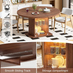 43.3"-59" Extendable Round Dining Table for 4-8 with Dust-Proof 2-Tier Storage Shelf, Space-Saving Expandable Dining Room Table with Lights, Wood Oval Circle Dining Table for Kitchen, Walnut