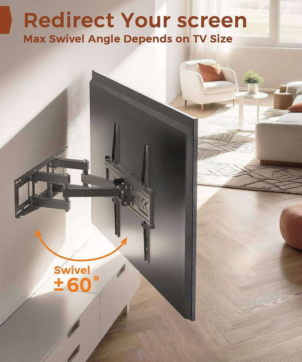 TV Wall Mount for 32-65 inch TVs, Full Motion Wall Mount TV Bracket | Articulating Dual Arms, Swivel Tilt Extension, Max VESA 400x400mm, Fits 12" 16" Wood Studs up to 77 lbs