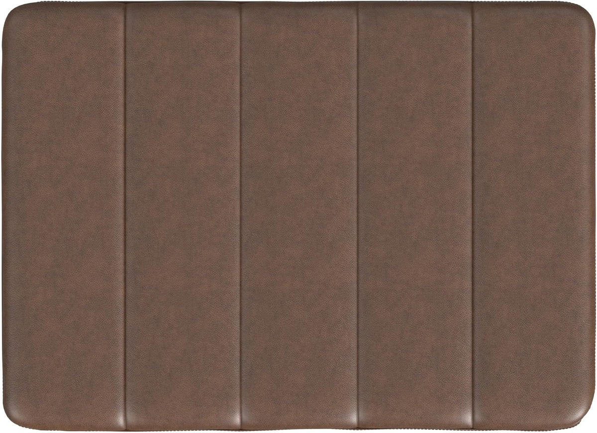 HomePop 22" Theodore Channel Tufted Ottoman - Brown Faux Leather