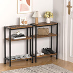 Narrow Side Table for Small Space, 3 Tier Slim End Table, Thin Nightstand, Skinny Snack Couch Table, Sofa Bedside Table in Living Room, Bedroom, Study, Kitchen and Balcony (Rustic Brown)