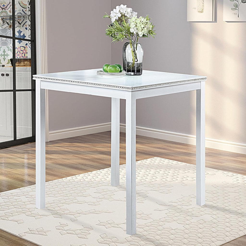LUMISOL Wood Square Dining Table for 4, Farmhouse Counter Height Kitchen Table for Small Space, No Included Chairs, White