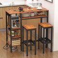 3-Piece Bar Table and Chairs Set,Counter Height Bar Table Set with Power Outlets and Storage Shelves,Dining Table Set with 2 Chairs,Industrial Table Chairs Set for Bar,Kitchen,Apartment