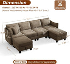 WorthFurni 112" Modular Sectional Sofa U Shape Couches with Storage Ottoman and Washable Cushion Cover for Living Room, Bedroom, Apartment(Brown)