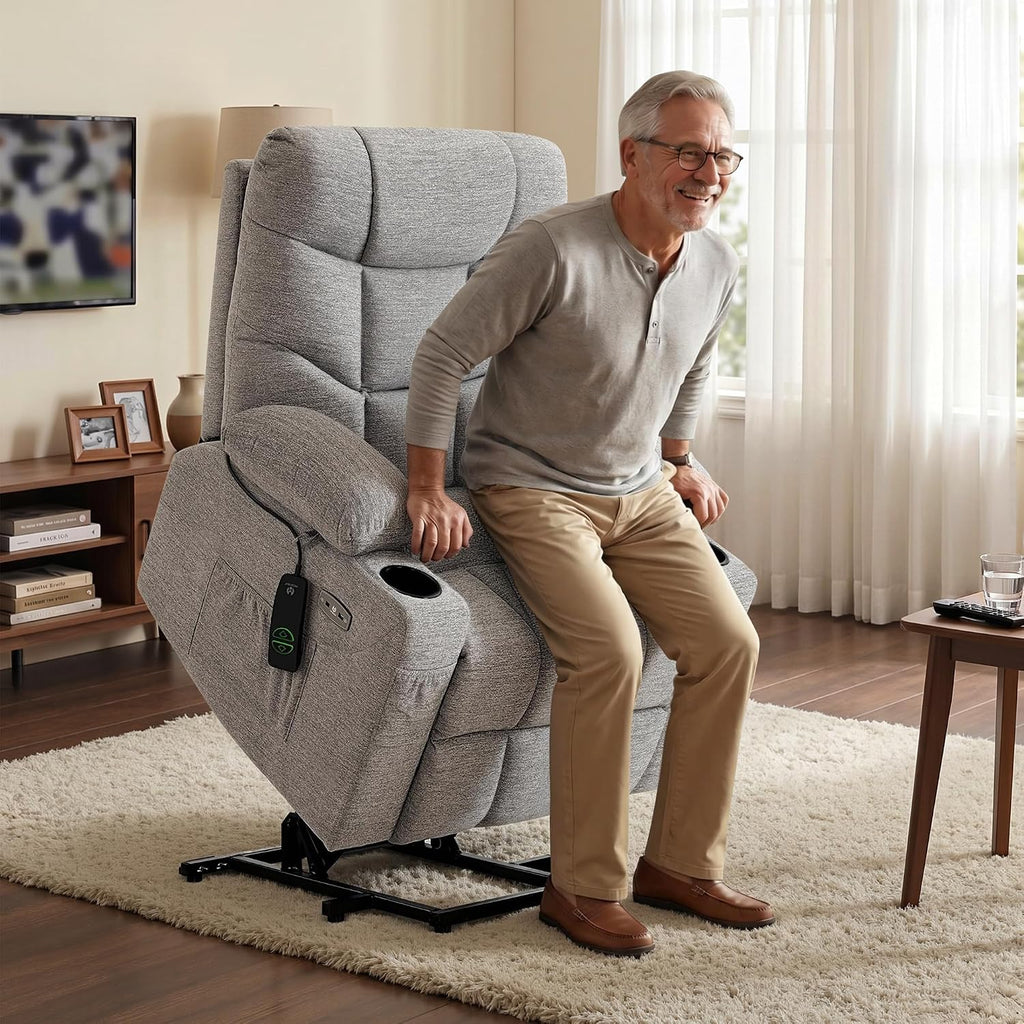MCombo Power Lift Recliner for Elderly, Fabric 7287 (Light Grey, Medium)
