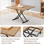 Multifunctional Folding Table - Lift Top Coffee to Dining Table, Height Adjustable, Wooden Surface & Metal Legs, Modern for Small Spaces (Living/Dining/Kitchen) (Wooden)