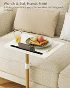 Masupu Sofa Arm Tray Table - 360° Swivel Height Adjustable End Table, Small Snack Side Table for Couch, C Shaped Table for Bed, Chair or TV Tray Table(Marble White and Gold)