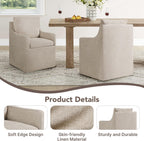 KISLOT Upholstered Dining Chairs Set of 2, Modern Dining Room Chairs with Casters & Washable Cover, Rolling Accent Chair with Hidden Storage for Kitchen, Farmhouse, Linen, 2 Box