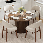 MALOL 47"-63" Extendable Round to Oval Dining Room Table Chairs Set for 4-8, Modern Wooden Kitchen Table and Chairs with Hidden Storage and Fluted Design for Dining Room/Small Space(Walnut and Beige)