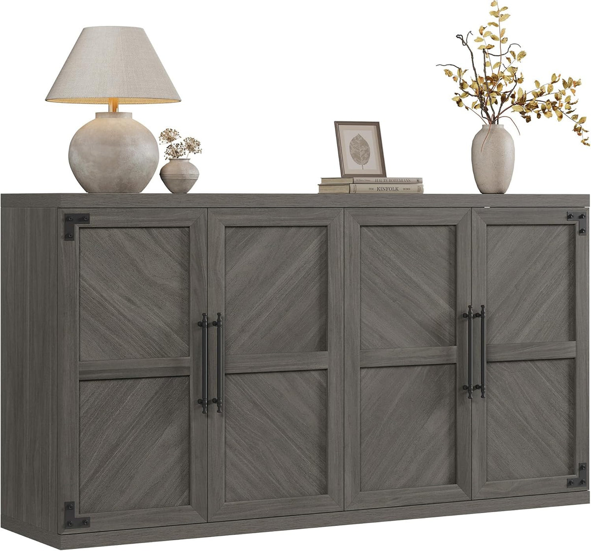 SICOTAS Buffet Cabinet with 4 Doors, Modern Sideboard Cabinet with Storage and Adjustable Shelves, Large Credenza Storage Cabinet (1, Ash Gray)