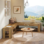 Tribesigns L-Shaped Corner Bench with Storage Shelf, 62.99'' Rustic Wooden Breakfast Nook Bench for Kitchen, Foyer, Living Room, Kitchen, Brown