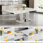 94 inch Extendable Dining Table for 6 8 10, Modern Expandable Kitchen Table with White Faux Marble Top & Silver Mirrored Base, Large Luxury Faux Marble Dining Room Table for Dinner Family Gathering