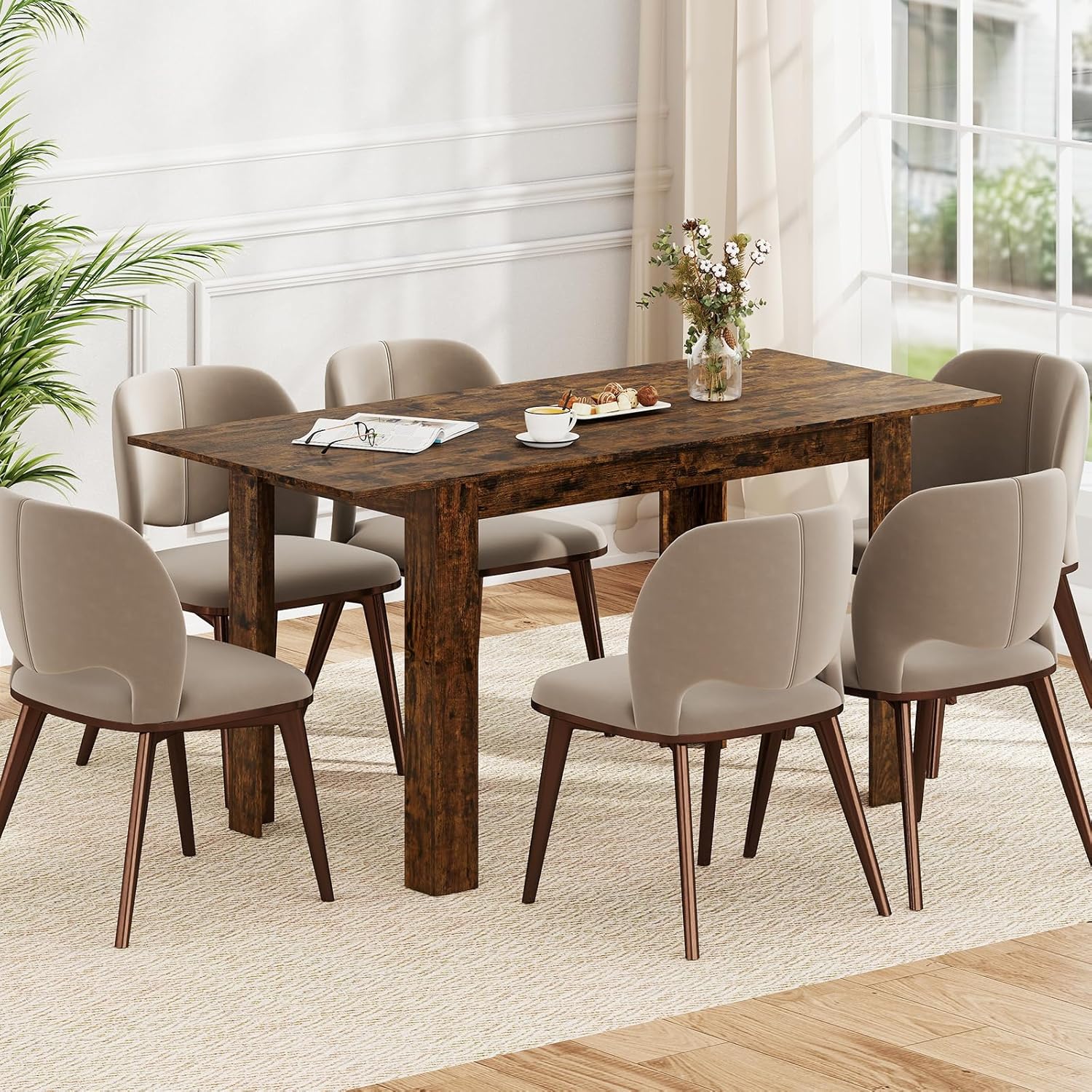 Giantex Extendable Dining Table for 4/6/8, 47"-62" Farmhouse Kitchen Table, Space-Saving Transformer Table for Dinette, Home Office, Living Room, Small Space (Rustic Brown)