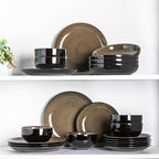 LERATIO Ceramic Dinnerware Sets for 8,Stoneware Plates and Bowls Sets,Handmade Reactive Glaze Dishes Set,Chip Resistant and Scratch Resistant | Oven&Dishwasher & Microwave Safe-Chestnut(24PCS)