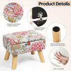 Small Storage Ottoman with Wood Legs, Boho Floral Upholstered Footrest | Hidden Storage Ottoman: Removable Lid Stores Blankets, Toys And Remotes; Doubles As A Footrest Stool