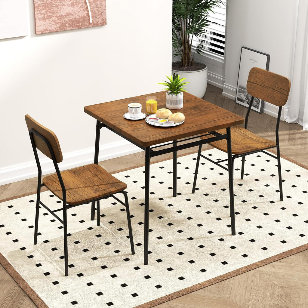 Giantex 3-Piece Dining Table Set, Kitchen Table Chairs Set with Dinner Table, Storage Rack, Metal Frame, Space-Saving Dinette Set for Breakfast Nook, Small Places, Restaurant, Dining Room Set for 2