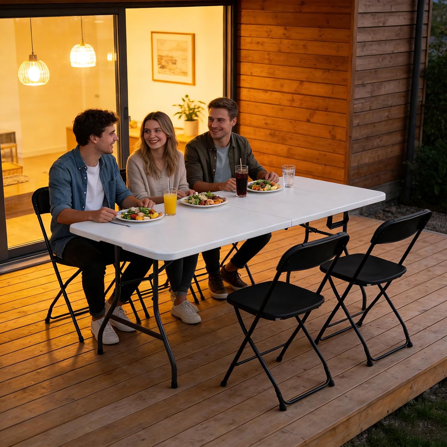 6FT Folding Table 4 Pack,Heavy Duty Plastic Foldable Tables with Carry Handles,Fold-in-Half Portable Utility Tables with Steel Legs for Party,Wedding,Banquet, Camping,Picnic,Event,Indoor Outdoor,White
