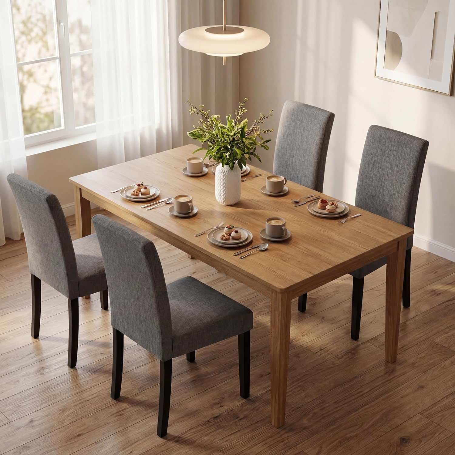 Modern Fabric Dining Chairs,Elegant Design Kitchen & Dining Room Chairs with High Back for Home Dining Space (Gray, Set of 2)