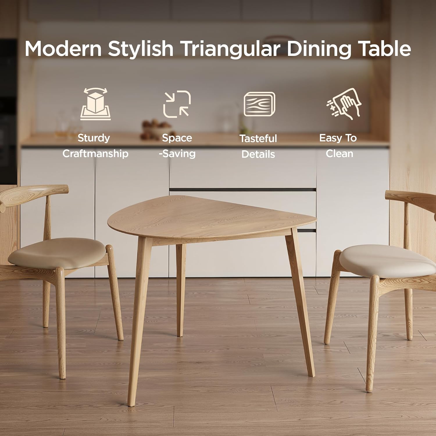 Acanva Modern Small Triangle Dining Room Table for Kitchen Compact Space, Farmhouse Dinner Tables with MDF Top and Wooden Legs, Natural Oak
