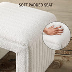 Get Set Style Vanity Stool Chair, Fully Assembled Modern Boucle Ottoman Footstool with Wooden Legs, Multifunctional Upholstered Sofa Bench Extra Seat for Makeup Room Living Room Entryway Office, White