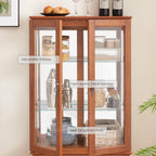 52" Lighted Accent Curio Cabinet, 3-Tier Antique Storage Cabinet with Tempered Glass Adjustable Shelves & Drawer, Acrylic Pane, Light Blub Included, China Display Case for Living Room (Dark Oak)