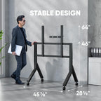 ONKRON Mobile TV Stand 70-110 Inch, up to 266 lbs, max VESA 1000x800, Black | TV rolling cart with 9.9 lb shelf, cable channels, locking wheels, wide base; for universities, offices & trade show events