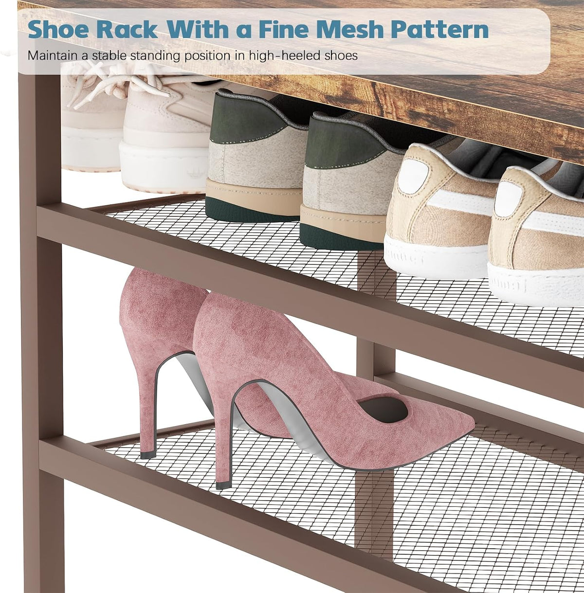 Shoe Rack Bench for Entryway 3-Tier, Free Standing Shoe Racks with Seat Cushion, Narrow Shoe Storage Shelf with Boot Organizer, Shoe Rack for Small Spacesh with Wood Bench (Brown+Brown)