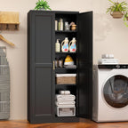 71" Tall Metal Pantry Cabinet, Black Kitchen Pantry Storage Cabinet with 4 Adjustable Shelves and Gold Handles, Cupboard for Kitchen, Dining Room, Living Room, Bathroom