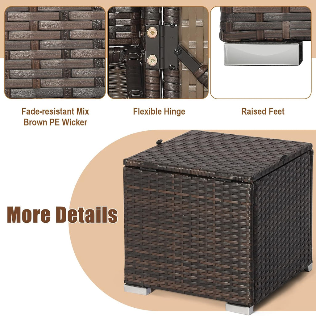 DORTALA Outdoor Storage Ottoman Wicker 2 Piece, Patio Ottomans PE Rattan Foot Rest Footstool with Cushions for Couch, Chair, Grey