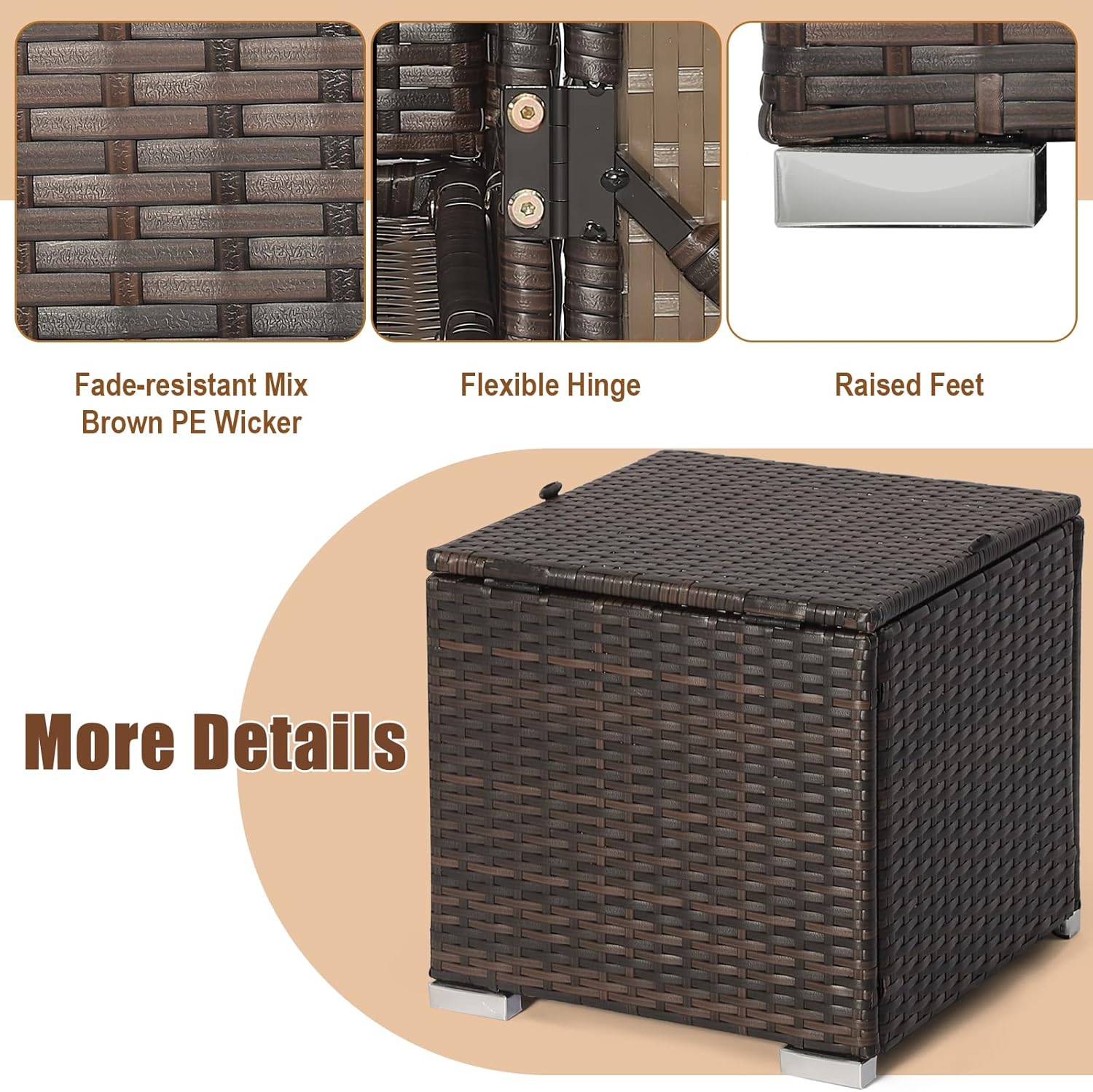 DORTALA Outdoor Storage Ottoman Wicker 2 Piece, Patio Ottomans PE Rattan Foot Rest Footstool with Cushions for Couch, Chair, Grey