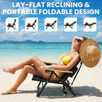 Cansky Portable Beach Chair for Adults, Outdoor Lightweight Camping Chair with Wooden Desgin Armrests, 5-Position Reclining Flat Lay, Cup Holder, Zipper Pouch, Backpack Design, No Towel Rack, Black