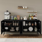 Furniouse 66.2''W Large Fluted Buffet Cabinet with 4 Doors & Shelves Wood Sideboard Buffet Table Storage Cabinet Modern Accent Console for Living Room, Black