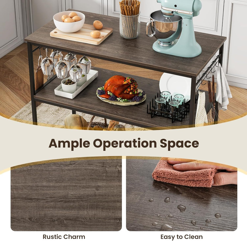 Giantex Kitchen Island with 3 Tier Storage Shelves, 48 Inch Baker Rack with Spacious Worktop, Industrial Kitchen Shelf, Sturdy Metal Frame, Easy Assembly (Gray & Black)