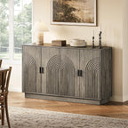 Fluted Sideboard Buffet Cabinet with Storage - 57" Credenza Coffee Bar Cabinet with 4 Doors, Accent Kitchen Storage Cabinets with Adjustable Shelves for Living & Kitchen, Entryway, Modern