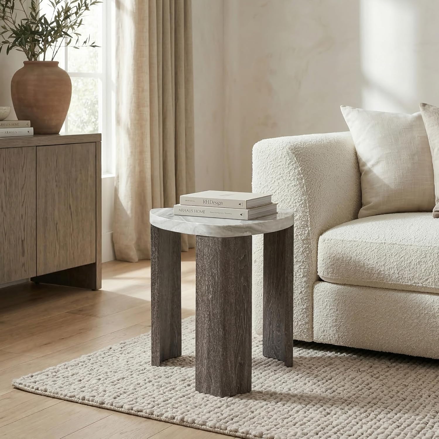 Furniture of America Toralle Modern Solid Wood 24-inch Triangle End Table with Replicated Marble Top for Living Room, Gray