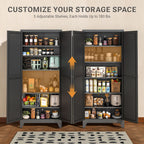 75" Metal Kitchen Pantry Cabinet with Dual Opening Design, Tall Storage Cabinet with Large Capacity, Freestanding Cupboard,Ideal for Small Space Organization, Black