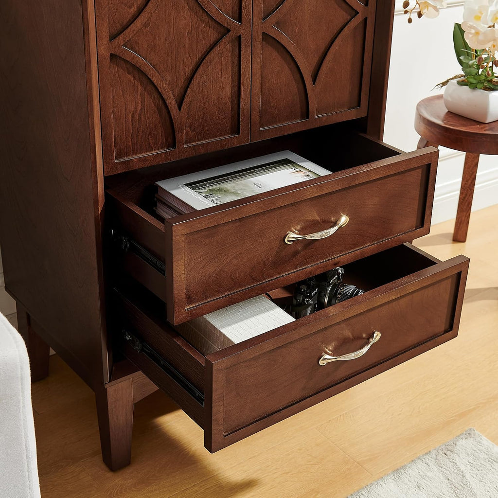 MERITLINE 53.5" Tall Kitchen Pantry Cabinet with Doors & Drawers, Mid Century Modern Sideboard Buffet Storage for Living Room, Entryway, Hallway & Garage (Walnut)