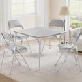 Folding Portable Card Table and Foldable Chair Set of 5, Pu Upholstered Foldable Chairs and Table With Metal Frame, Folding Table and Chair Suitable for Dining Room, Living Room, Office, Camping-Grey