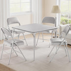 Folding Portable Card Table and Foldable Chair Set of 5, Pu Upholstered Foldable Chairs and Table With Metal Frame, Folding Table and Chair Suitable for Dining Room, Living Room, Office, Camping-Grey