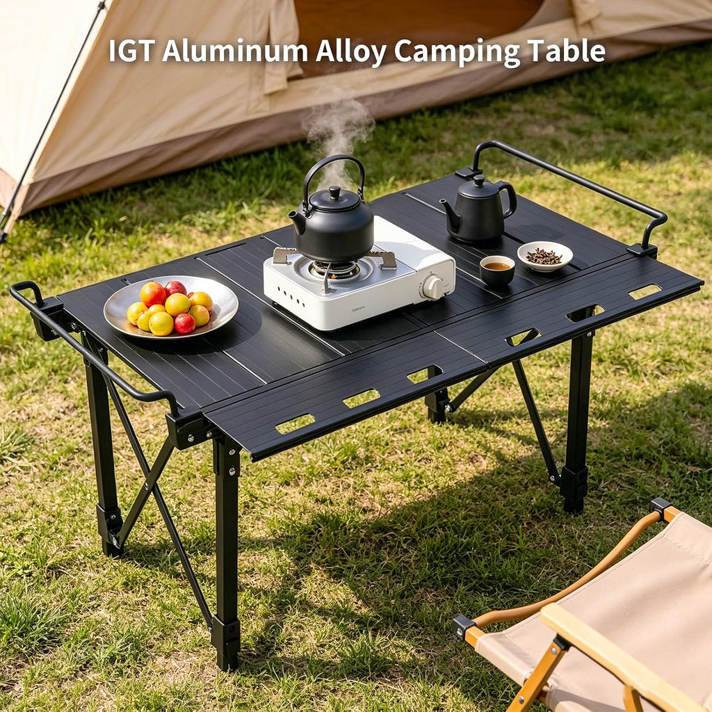 Aircity Folding Camping Table, Portable Aluminum Table, Adjustable Height | Lightweight Foldable Outdoor Table with Carry Bag for BBQ, Picnic, Beach, Travel, Camping Cooking and Outdoor Activities