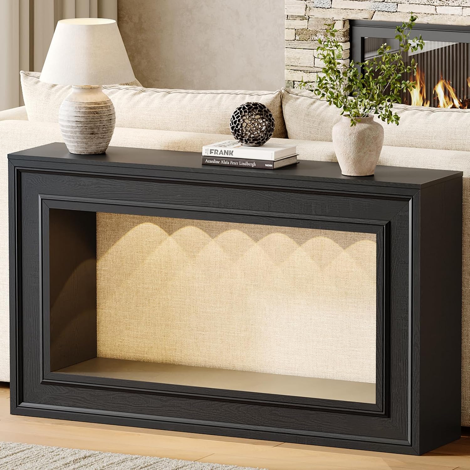 Rresyet 55" Long Console Tables with LED Lights, Narrow Console Tables for Entryway, 2-Tier Table Behind The Sofa, Modern Hallway Accent Table for Living Rooms, Corridors, and Foyers (Black)